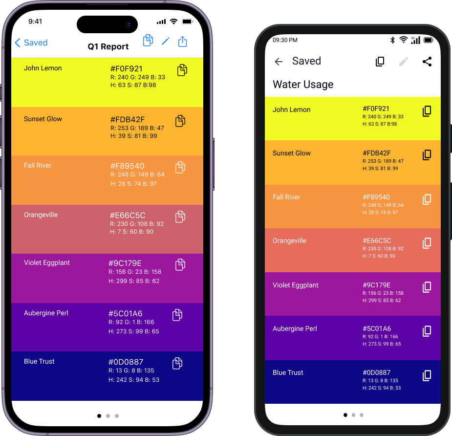iOS and Android - Saved Colors