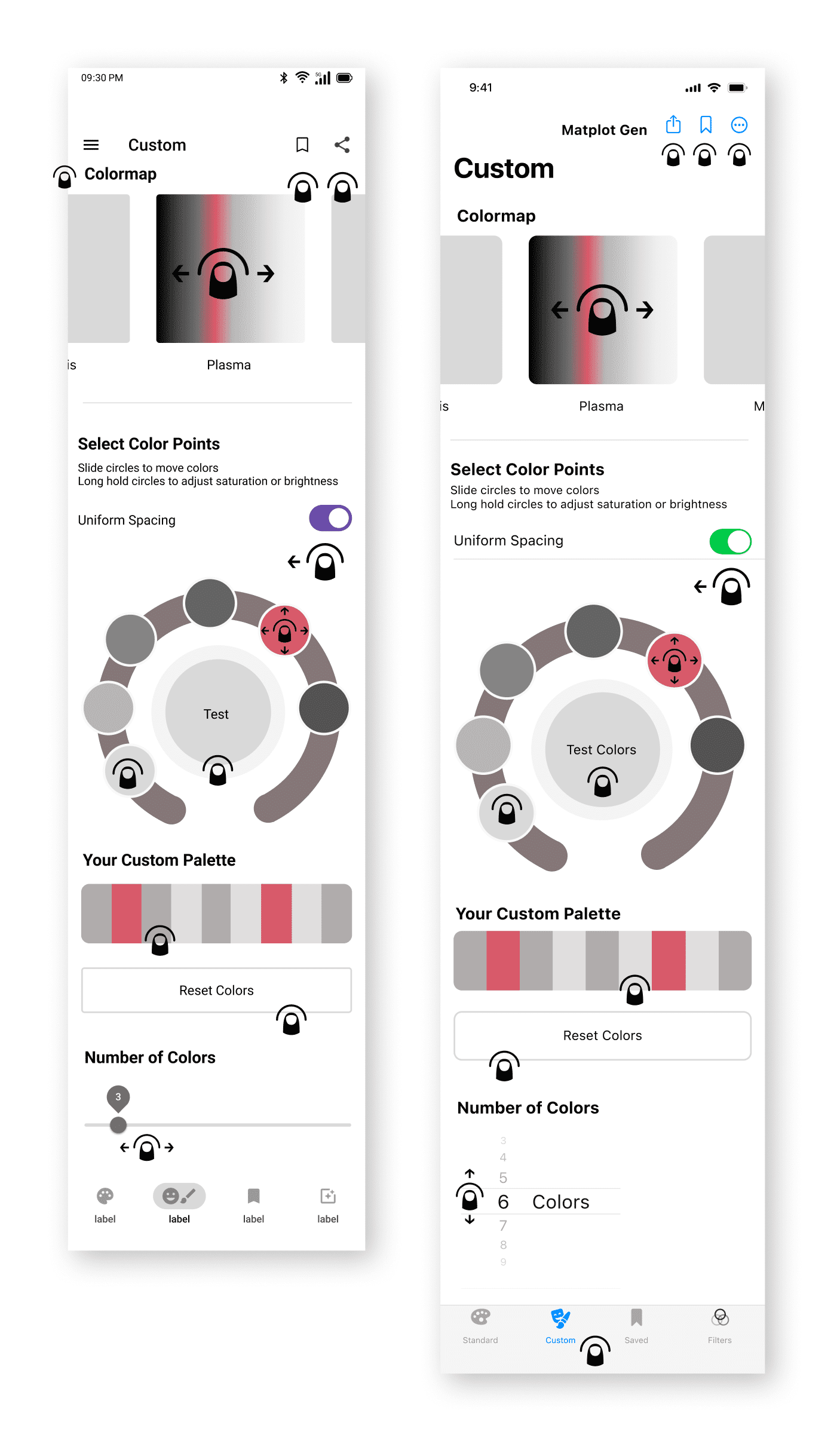 Custom color picker gestures