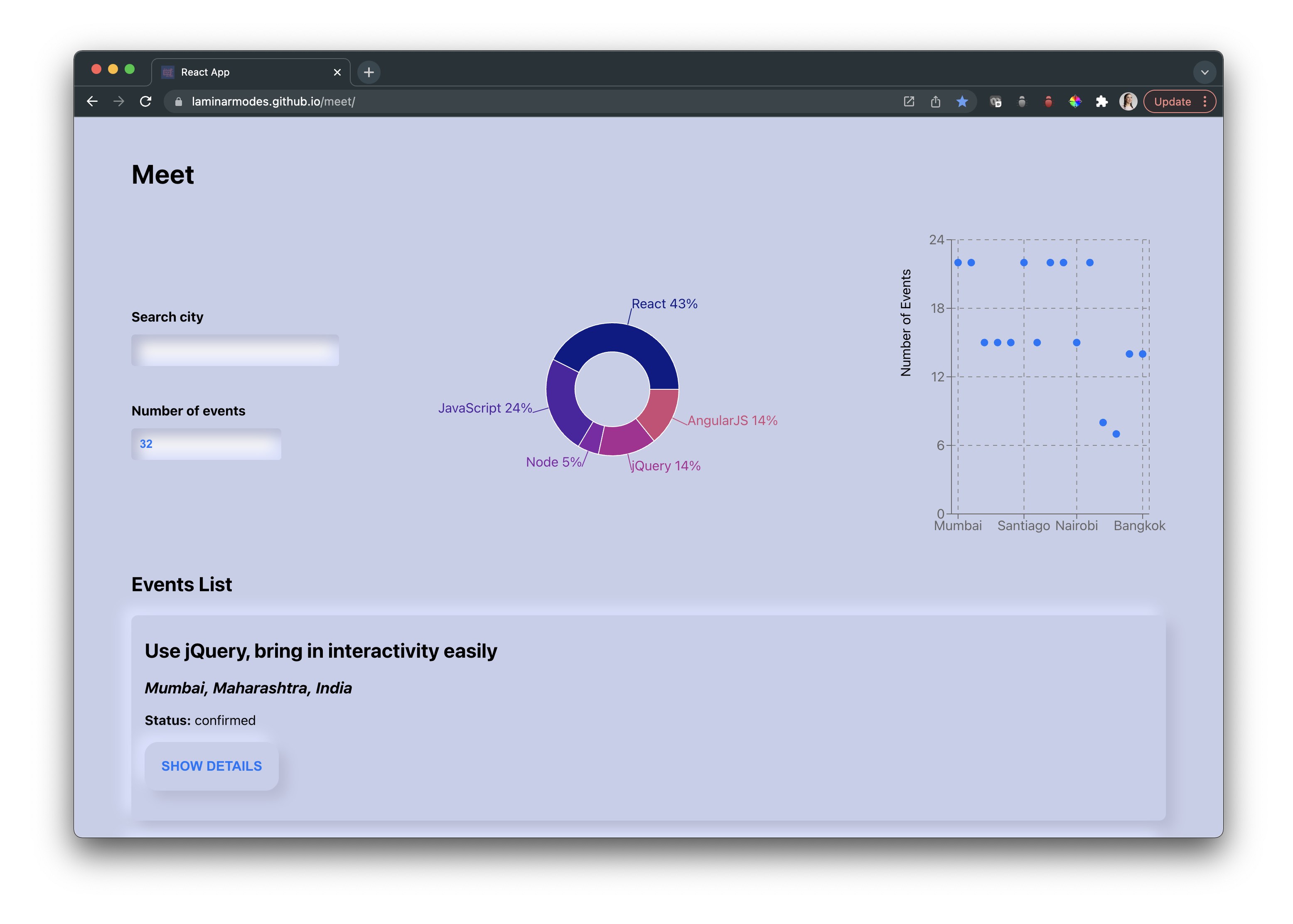 Meet app user input and charts