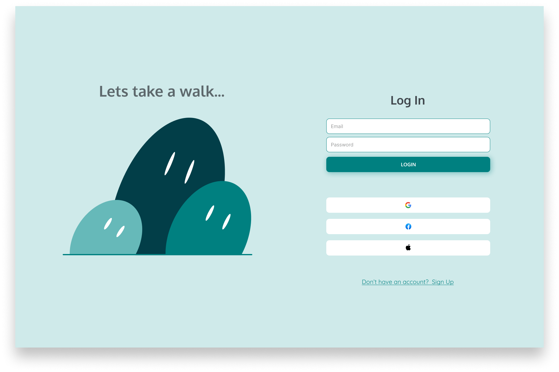 Login screen on desktop